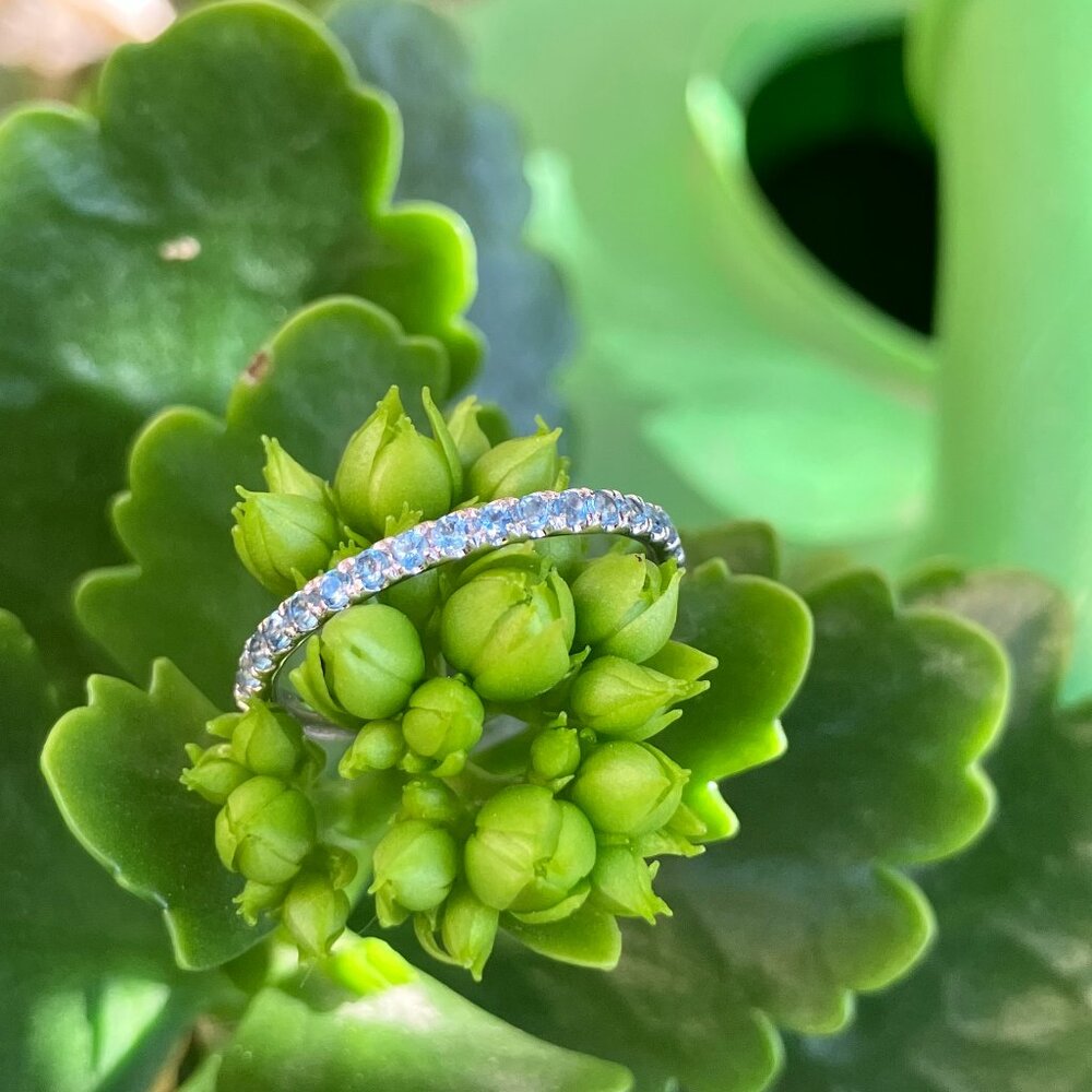 14k White Gold Natural Aquamarine Band Ring